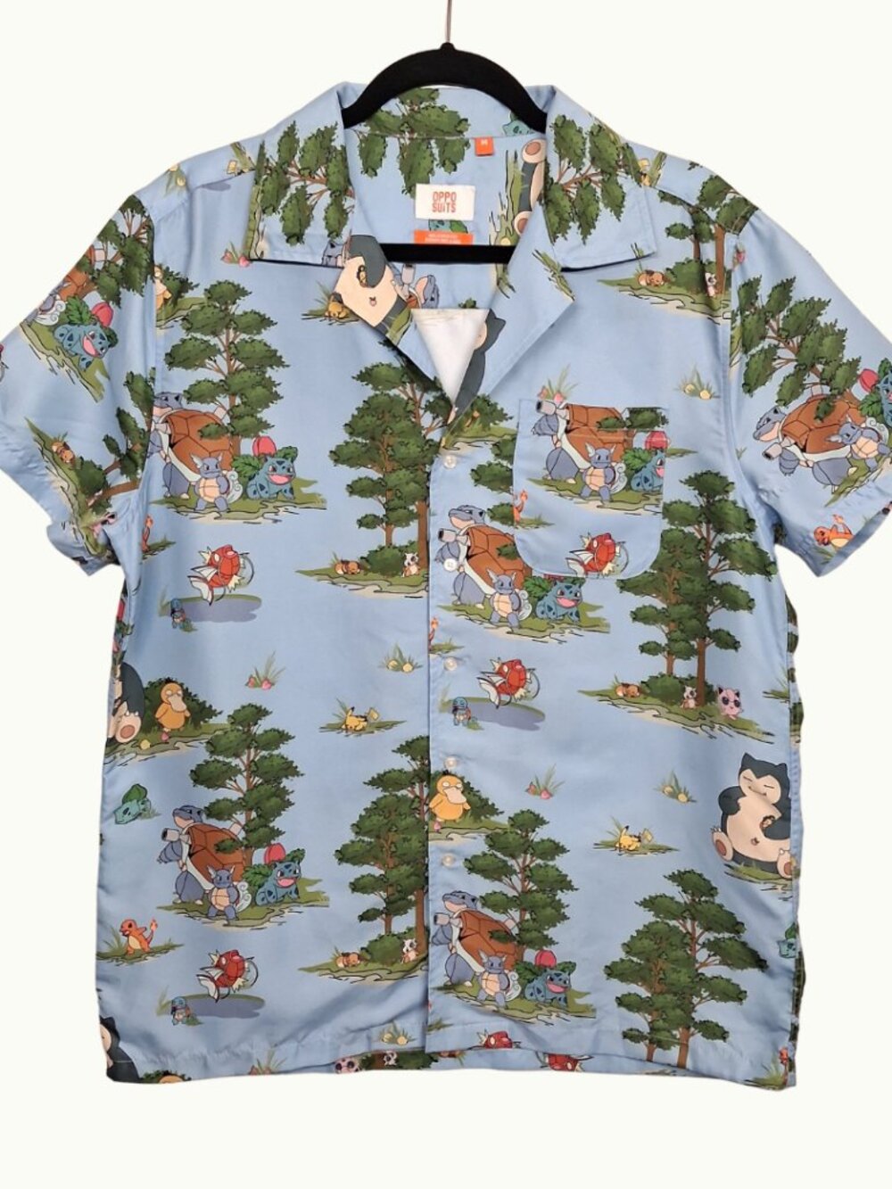 POKEMON Opposuits Pikachu Character Print Shirt Short Sleeve Button Front Medium